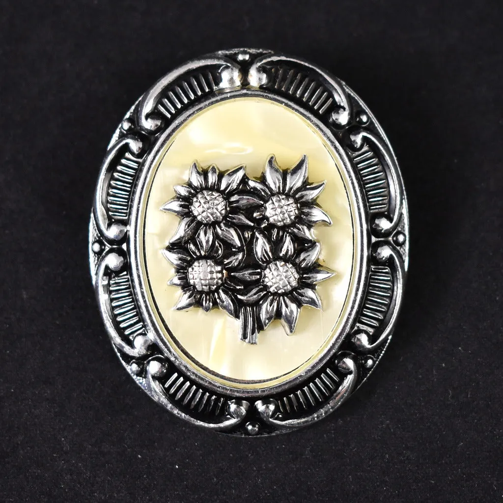 Sunflower Cameo Vintage Scarf Clip
