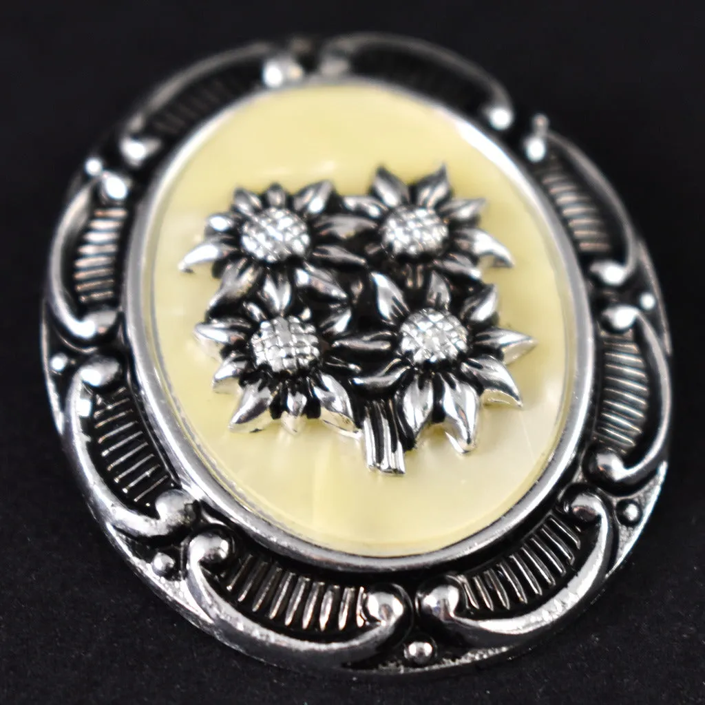 Sunflower Cameo Vintage Scarf Clip