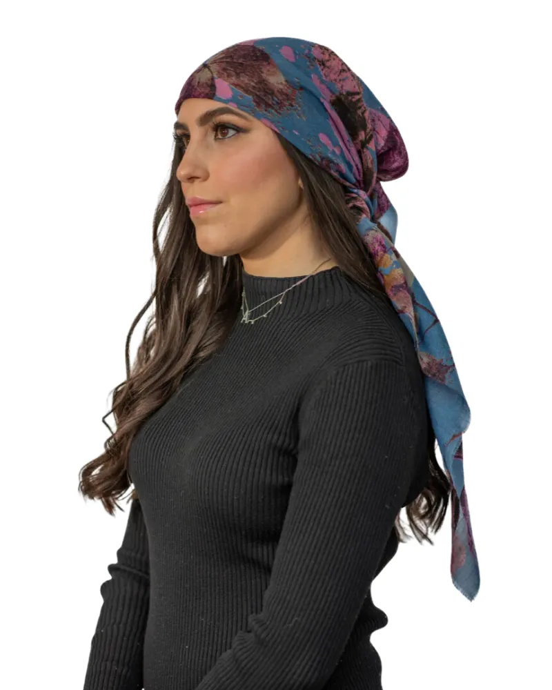 Tie Ur Knot Denim Floral Splatter Square Scarf