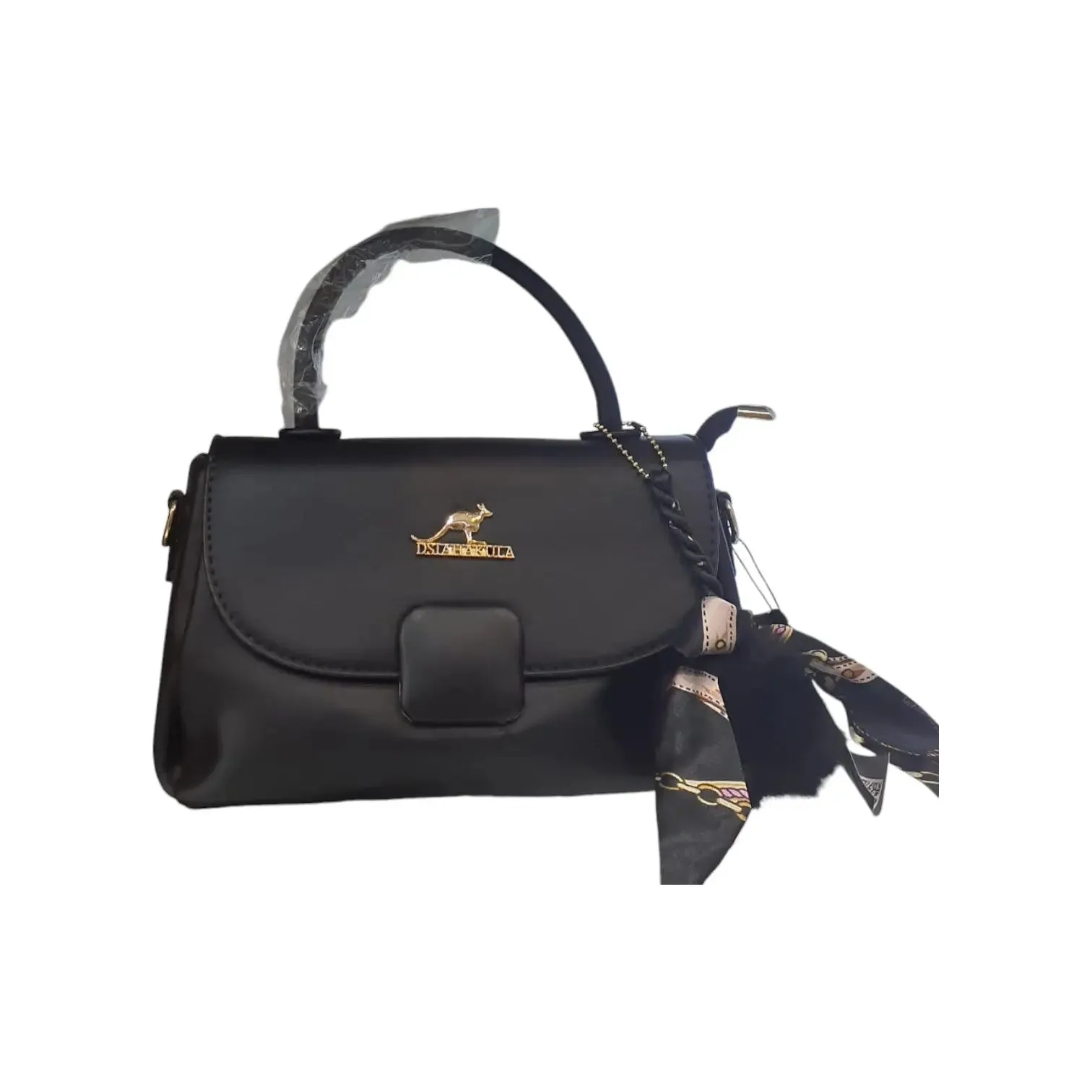Top Handle Bag with Scarf and Pom Pom Charm
