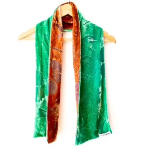 Two Tone Devore Green Brown Silk Velvet Scarf