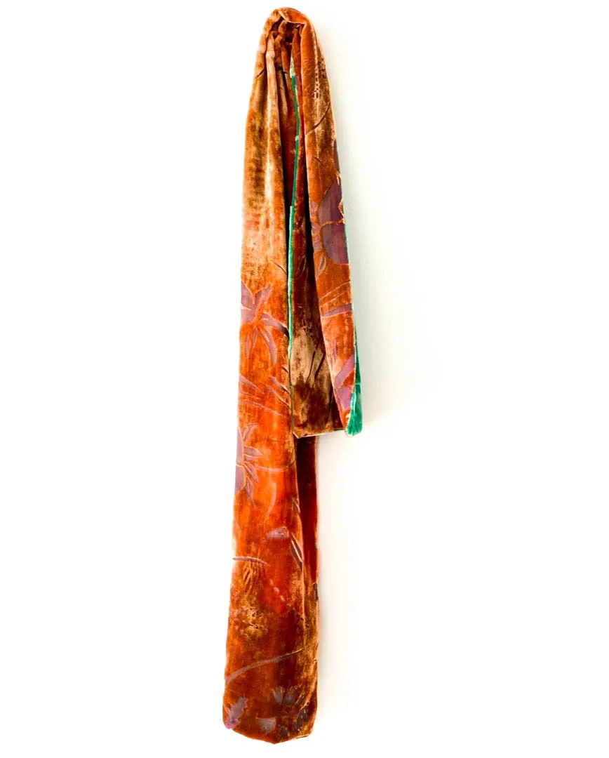 Two Tone Devore Green Brown Silk Velvet Scarf