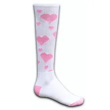 White and Pink Hearts Athletic Knee High Socks (Small)