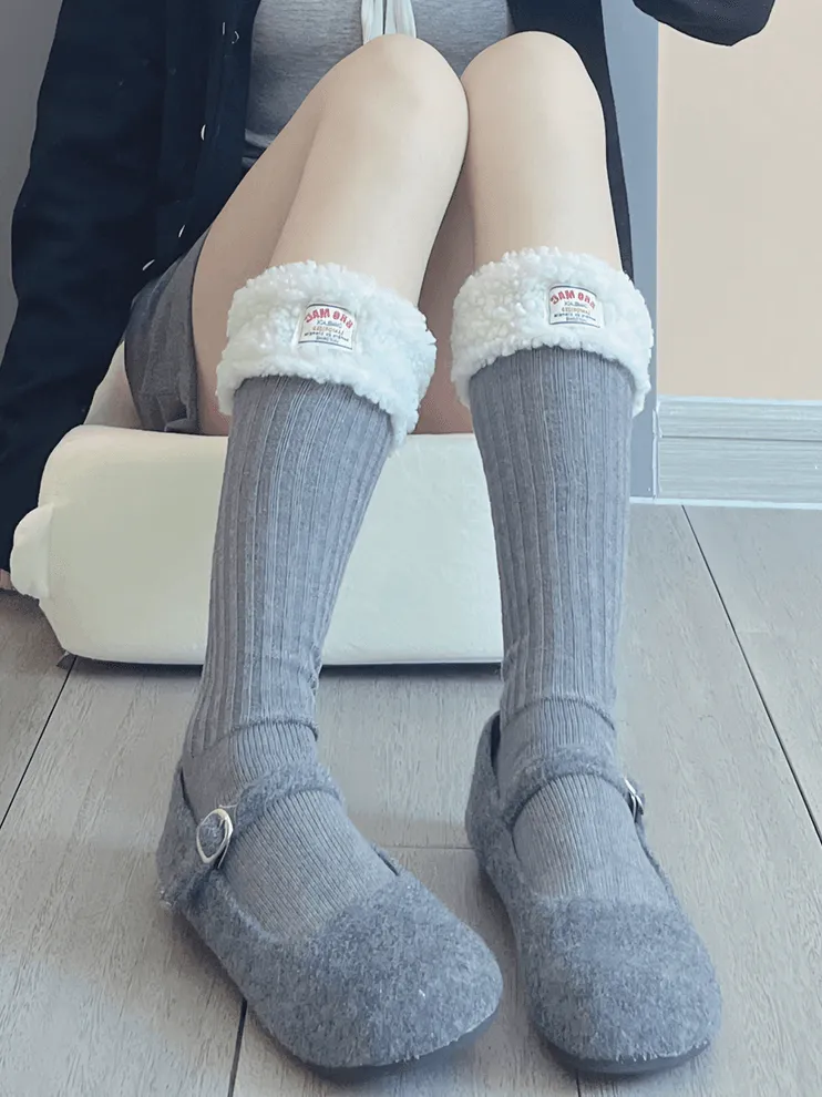 White/Black Sweet Plush Calf Socks
