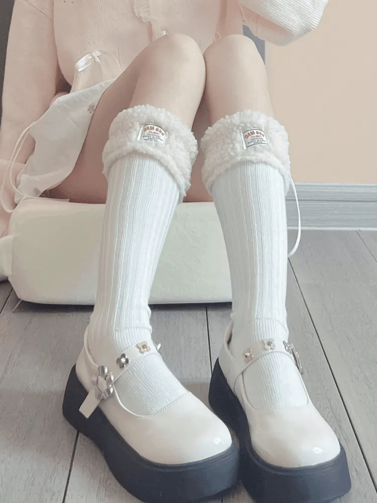 White/Black Sweet Plush Calf Socks