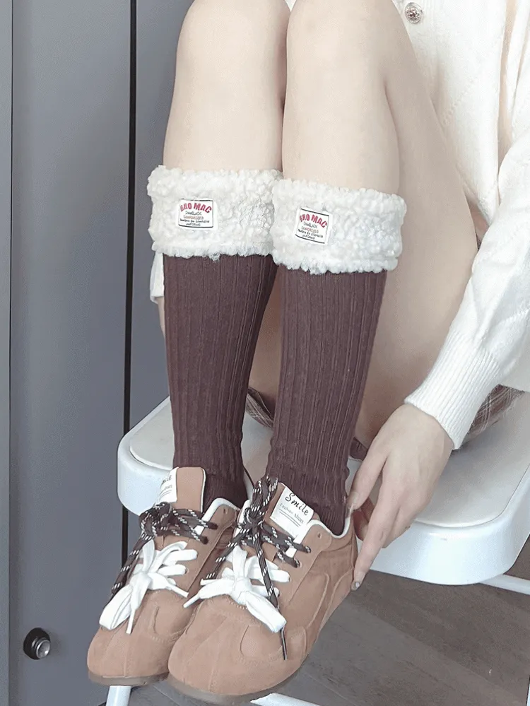 White/Black Sweet Plush Calf Socks