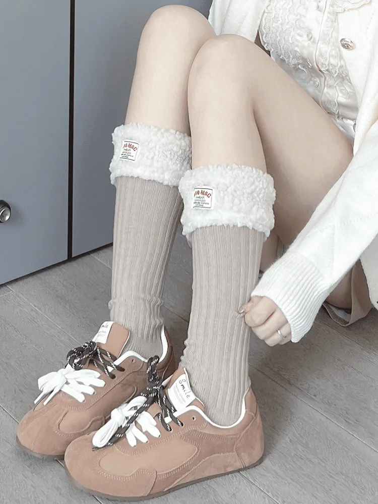 White/Black Sweet Plush Calf Socks