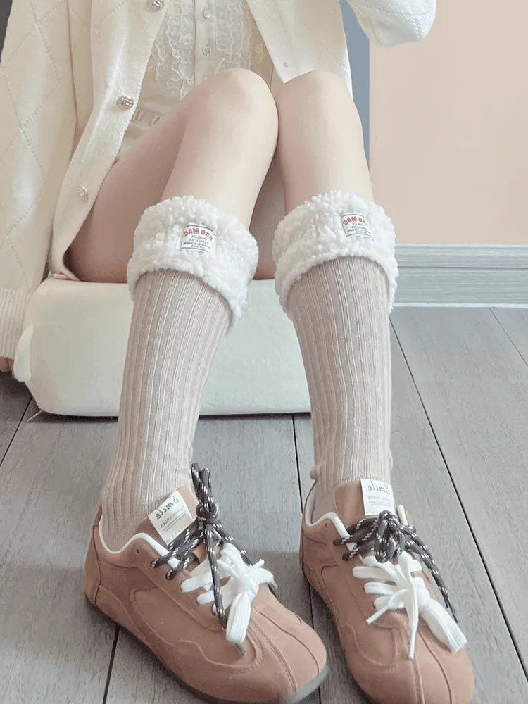 White/Black Sweet Plush Calf Socks