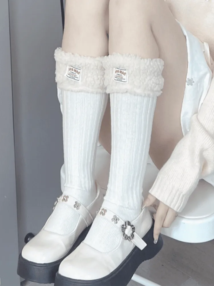 White/Black Sweet Plush Calf Socks