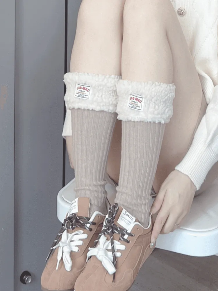 White/Black Sweet Plush Calf Socks
