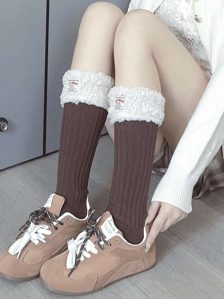 White/Black Sweet Plush Calf Socks