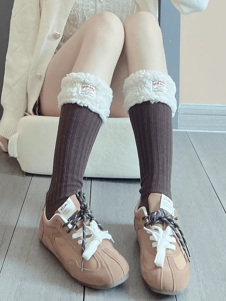 White/Black Sweet Plush Calf Socks