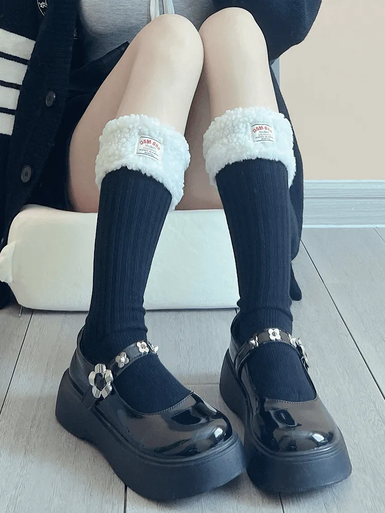 White/Black Sweet Plush Calf Socks