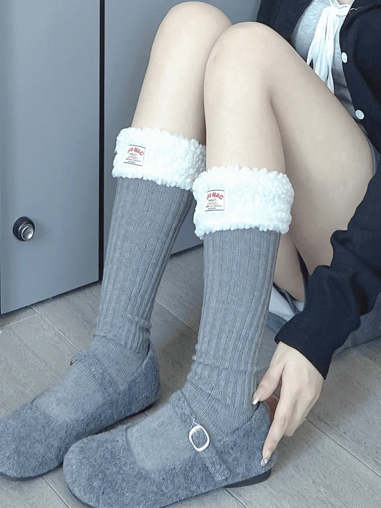 White/Black Sweet Plush Calf Socks