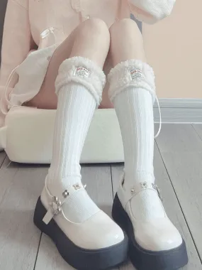 White/Black Sweet Plush Calf Socks
