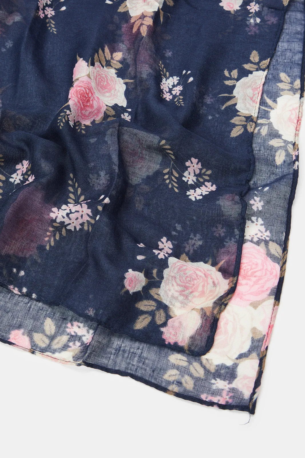 Women Navy Floral Printed Scarf